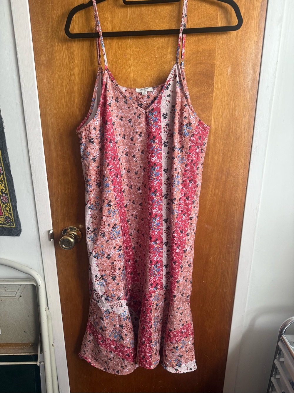 Umgee Pink / Red Floral Patchwork Midi Slip Dress
